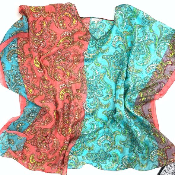 Sundance silk swim coverup Paisley kimono tunic, One Size - Picture 5 of 9